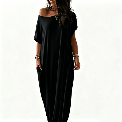 Women's Basic Solid Color Batwing Sleeve Loungewear Dress