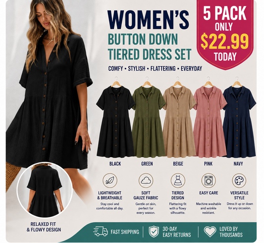 Shirt Neck Short Sleeve Button Midi Dress