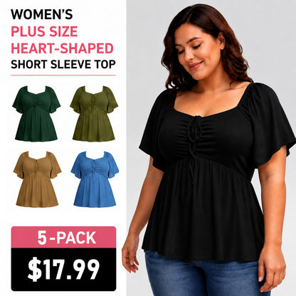 Women's Large-Sized Heart-Shaped Collar Short-Sleeved Ruffled Blouse