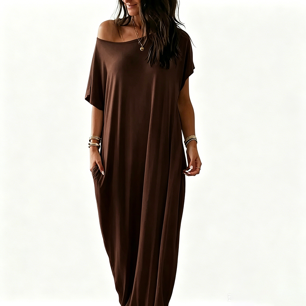 Women's Basic Solid Color Batwing Sleeve Loungewear Dress