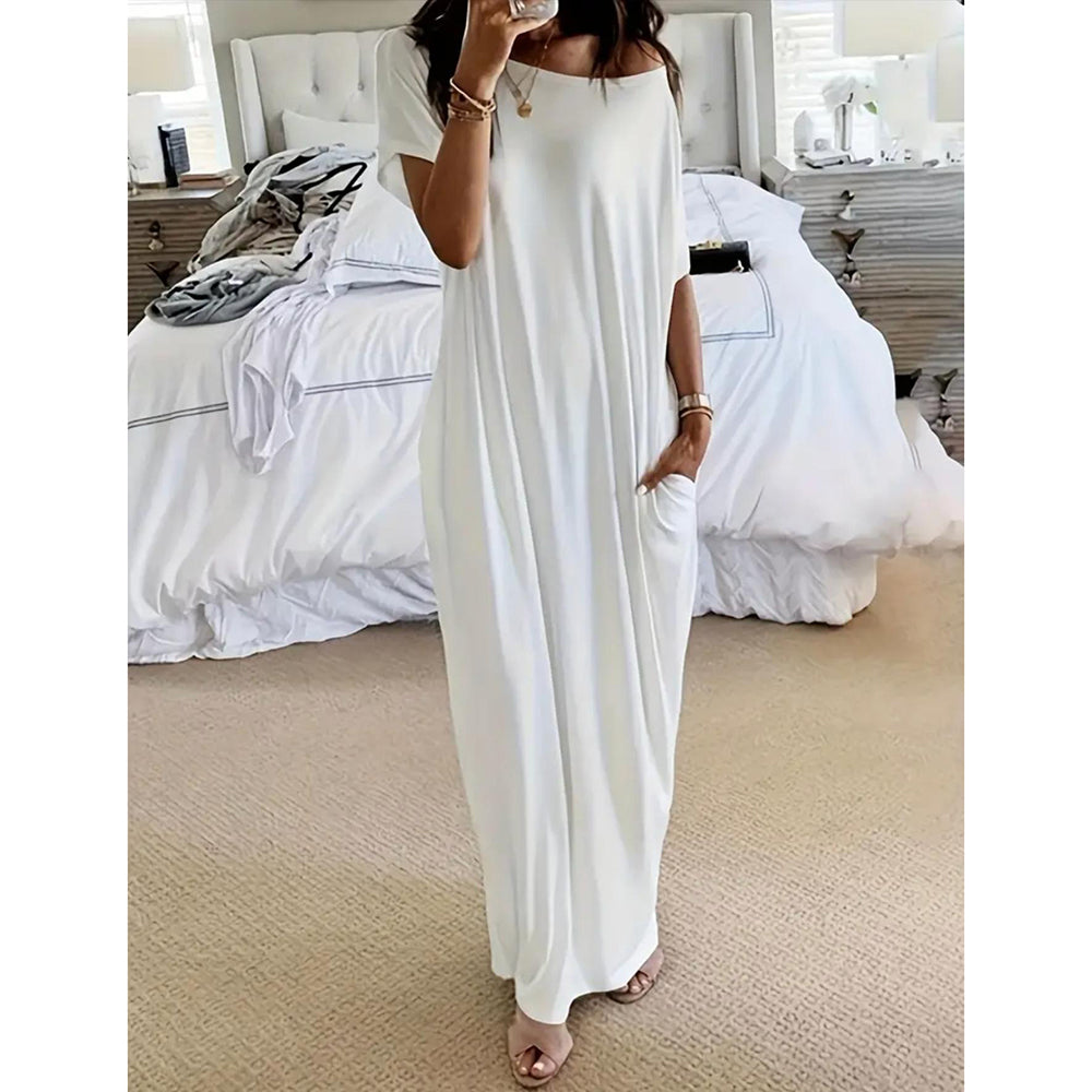 Women's Basic Solid Color Batwing Sleeve Loungewear Dress