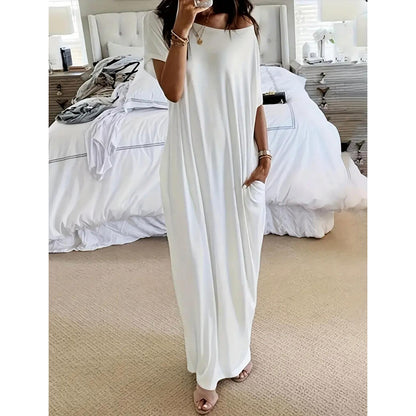Women's Basic Solid Color Batwing Sleeve Loungewear Dress