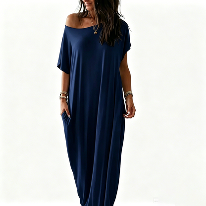 Women's Basic Solid Color Batwing Sleeve Loungewear Dress