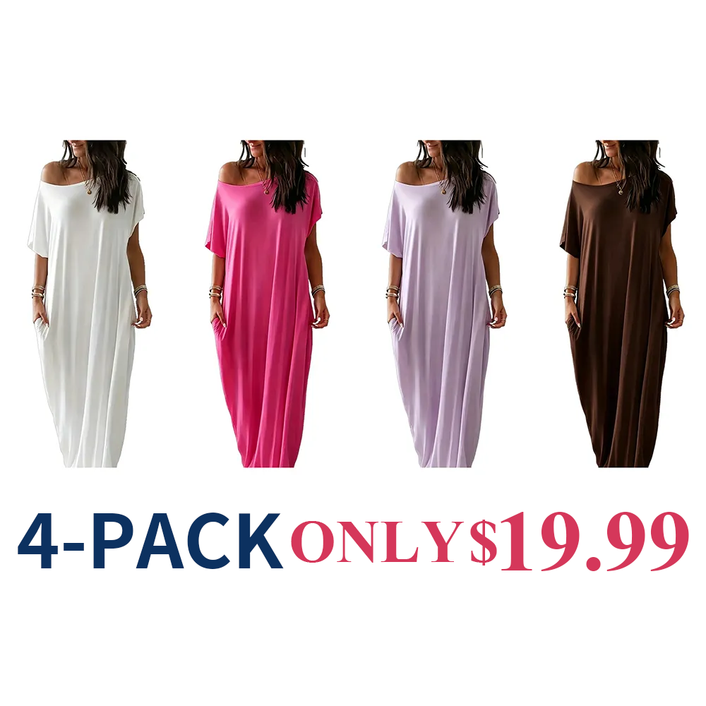 Women's Basic Solid Color Batwing Sleeve Loungewear Dress