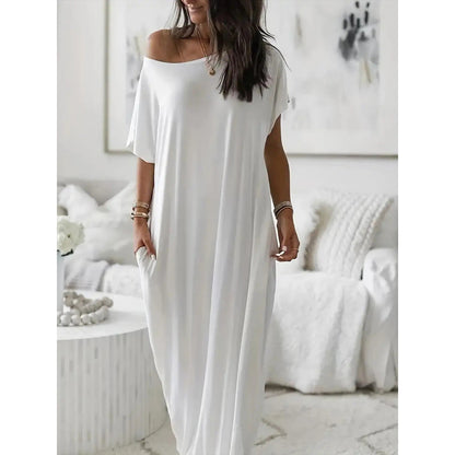 Women's Basic Solid Color Batwing Sleeve Loungewear Dress