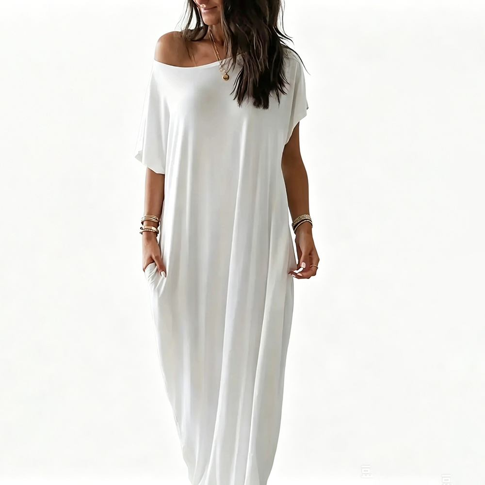 Women's Basic Solid Color Batwing Sleeve Loungewear Dress