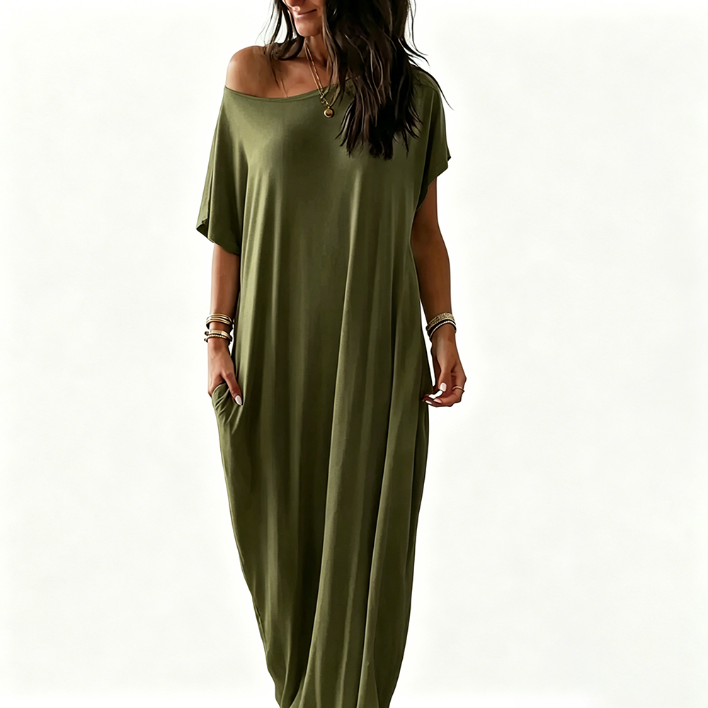 Women's Basic Solid Color Batwing Sleeve Loungewear Dress