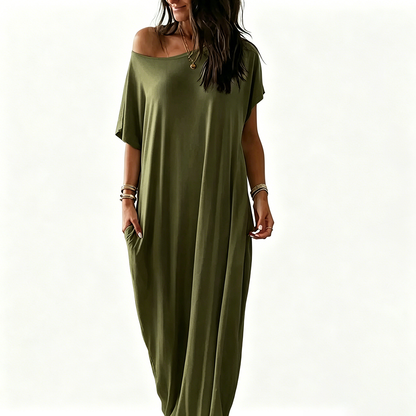 Women's Basic Solid Color Batwing Sleeve Loungewear Dress
