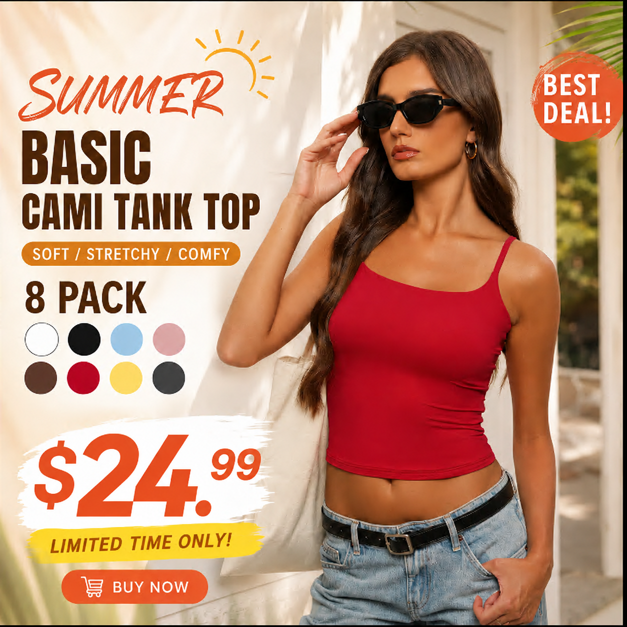 Casual Sexy Square Neck Tank Top for Women