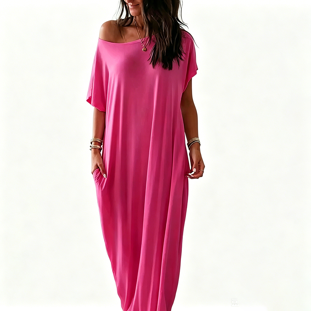Women's Basic Solid Color Batwing Sleeve Loungewear Dress