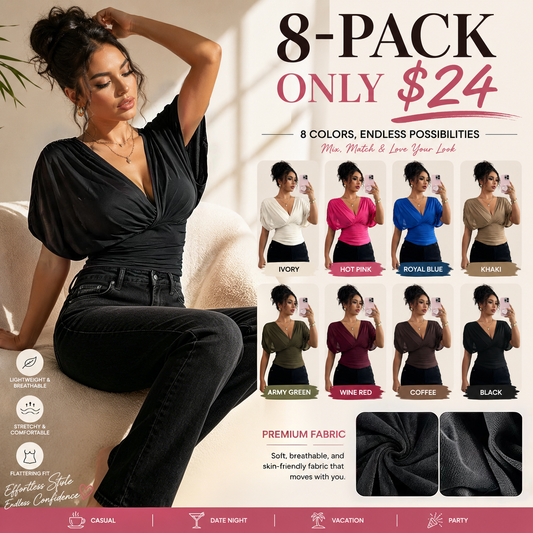 Women's V Neck Ruched Slim Fit Solid Color Blouse