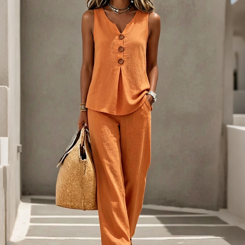 💗LAST DAY SALE 60% OFF⚡50K+ SOLD💕Women's Sleeveless Button Top and Loose Pants Set